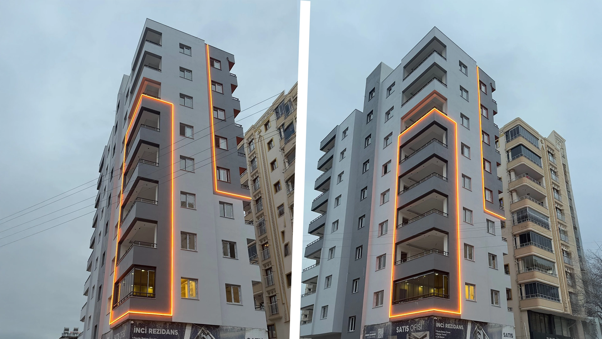 La résidence İnci à Adana obtient une silhouette nocturne chaude et élégante grâce au SkyLiner Amber
