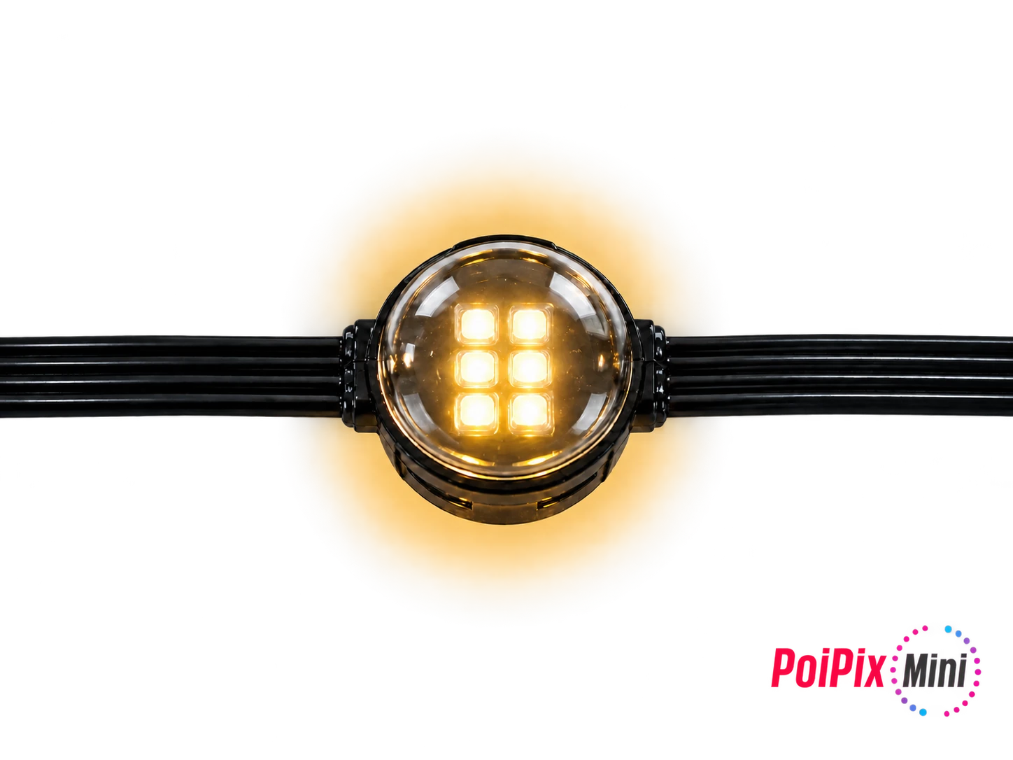 PoiPix Mini LED piksel armatür, siyah kablolu model – ön görünüm